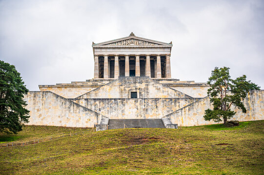 Walhalla neoclassical memorial on hill in Bavaria Germany