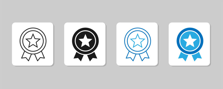 Set of four award badge icons with a star symbol in different styles vector illustration