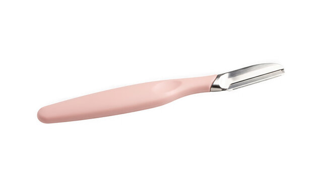 A single pink dermaplaning razor for facial hair removal isolated on a white background with dermaplaning tool sharp metal blade isolated single handheld self care dermatology exfoliation beauty