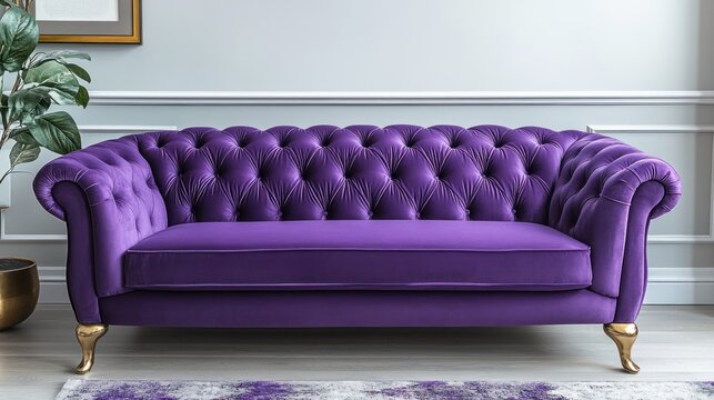 Luxurious purple tufted sofa