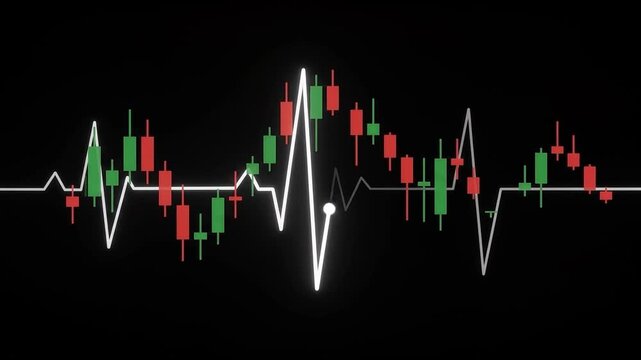 Stock Market Chart with Heartbeat Line, Financial Trading and Market Volatility