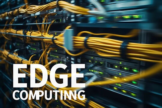 Dynamic edge computing infrastructure with blurred motion and vibrant digital connections futuristic technology