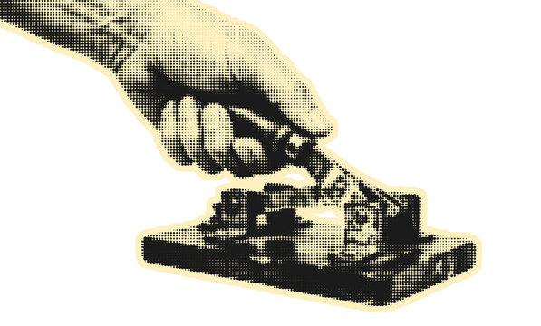 Hand Operating Vintage Telegraph Key for Morse Code Transmission, Retro Halftone Pop Art Clipart