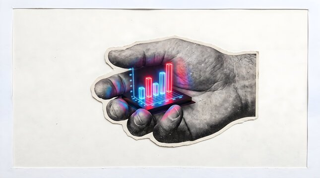 Business Financial Analysis Concept Hand Holding Glowing Holographic Bar Chart