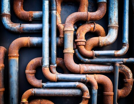 rusty metal pipes plumbing industrial texture background vintage metallic pipeline corrosion grunge aged