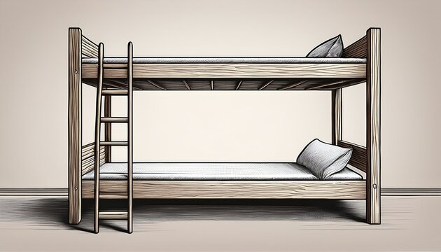 sketch of empty wooden bunk bed