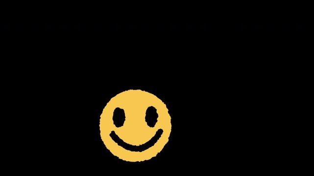 Cute doodle yellow smiley face emoticon happy expression rough pencil crayon style cartoon