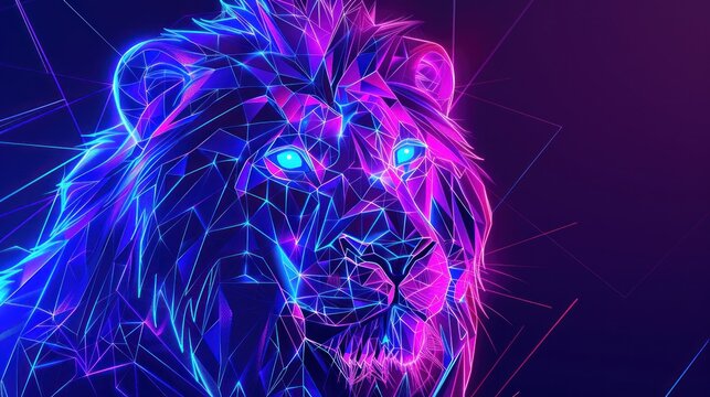 Abstract lion head with neon light