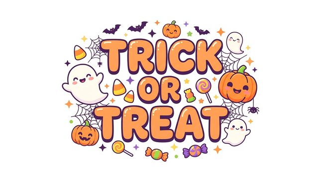 Trick or treat halloween lettering with cute characters