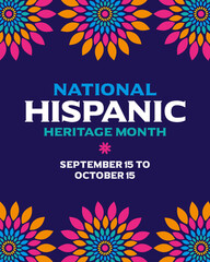Fototapeta na wymiar Hispanic Heritage Month, poster, banner, background with Papel picado pattern, border, vector backdrop, National Hispanic Heritage month text, Mexican culture. September 15 - October 15