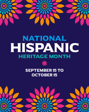 Hispanic Heritage Month, poster, banner, 
background with Papel picado pattern, border, 
vector backdrop, National Hispanic 
Heritage month text, Mexican culture. 
September 15 - October 15