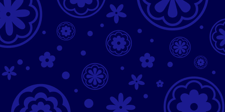 Dark blue retro style floral background 
with copy space for Hispanic Heritage Month, 
Cinco De Mayo festival banner. 
Vector papel picado pattern template