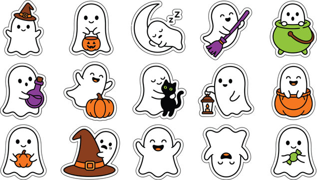 Cute ghost stickers for Halloween party or kids activity