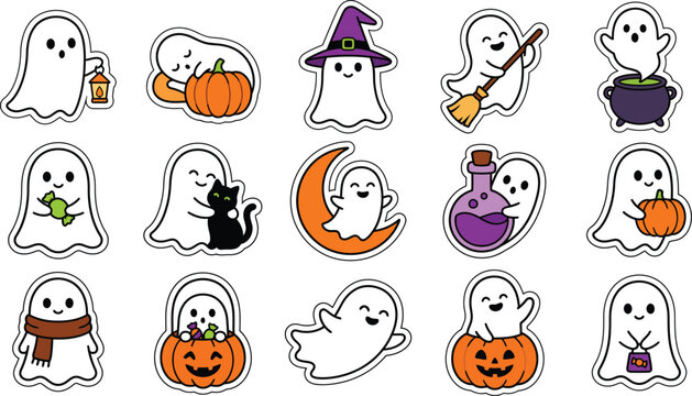 Cute ghost stickers for Halloween party decoration and social media