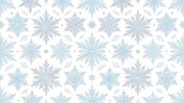 Elegant winter background featuring light blue and silver snowflakes seamless pattern for Christmas wrapping paper and holiday decor.