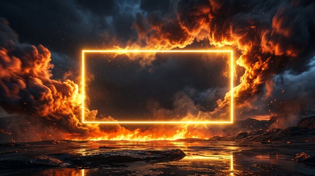 Epic Apocalyptic Fiery Landscape with Glowing Portal and Molten Lava Chaos