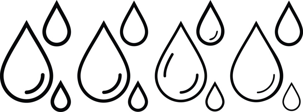 Water drop icons outline and silhouette vector set with rain drop liquid drop icon weather icon hydration sign pure water