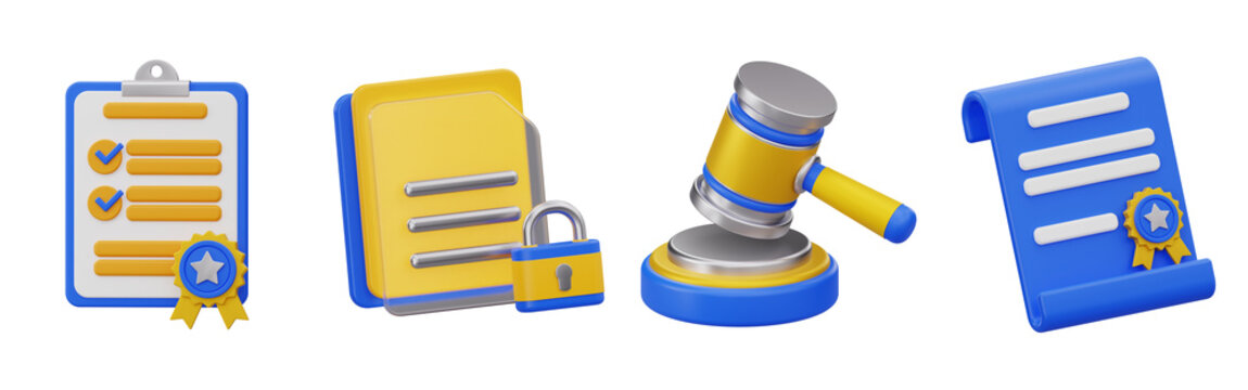 Legal Document Protection Compliance Justice Gavel Certificate Set