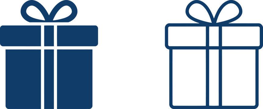 Set of blue gift box icons with solid and outline styles for holiday celebration design
