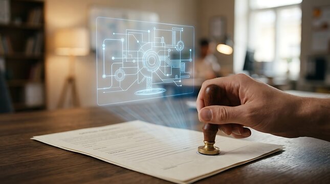 Digital notary stamping smart contract document with hologram technology for secure electronic verification