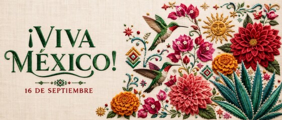 Obraz premium Mexico Independence Day celebration with vibrant embroidery design