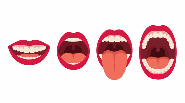 Set of human mouths with various expressions and degrees of opening