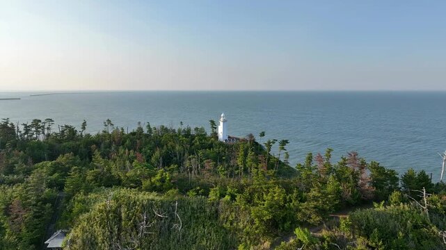 57-Second Aerial View of Flight Along the Coastline at Ozu Coast, Fukushima, Japan - Spring