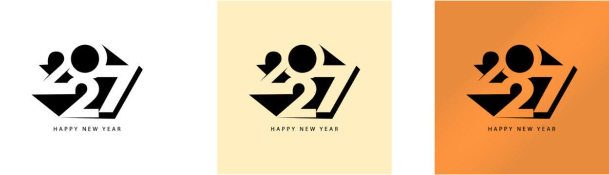 Happy New Year 2027 Logo Text Design Set &ndash; Vector Templates for Cards, Covers, Posters on Colorful Backgrounds