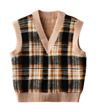 PNG Plaid knit vest with beige and black checkered pattern.