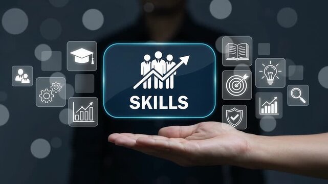 Businessman Holding Virtual Interface for Skills Development and Career Growth