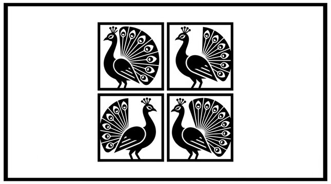 A captivating quartet of intricately designed peacock illustrations showcasing the majestic beauty and vibrant patterns of these stunning avian creatures in a
