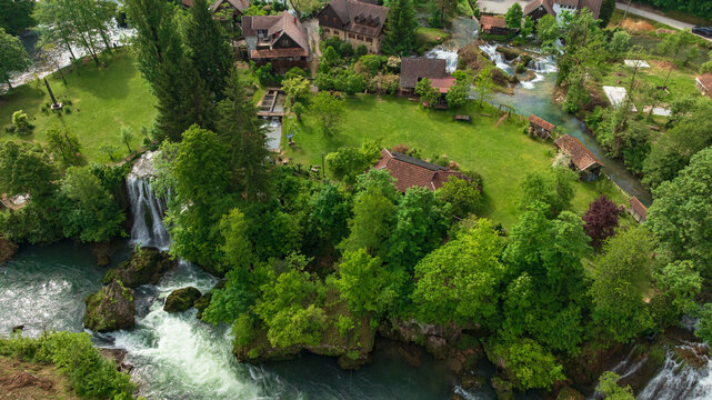 Rastoke Slunj Aerial View Waterfalls Historic Mill Village Croatia