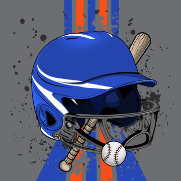 Baseball Equipment Set &ndash; Helmet, Bat, Ball and Catcher Mask Vector Illustration