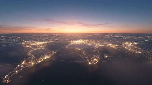 Global Digital Connectivity Network with Glowing City Lights and Data Streams