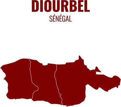 Vector map of Diourbel region in Senegal with typographic header