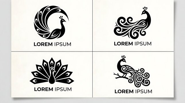 A captivating collection of intricately designed peacock illustrations showcasing elegance and grace ideal for branding decorative projects or artistic endeavors offering a