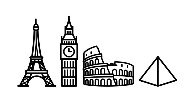 Famous World Landmarks Collection Icons.