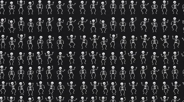 Halloween skeleton seamless black white pattern