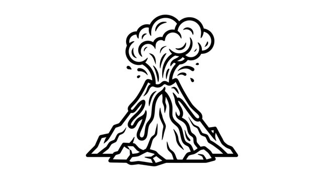 Illustration of a Volcano Erupting with Smoke and Lava Flow.