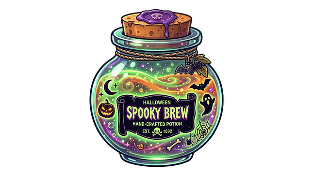 A charming pixel art illustration of a spooky potion bottle perfect for halloween designs and isolated on transparent background