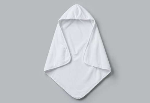 White baby hooded towel flat lay on grey background, ai generated