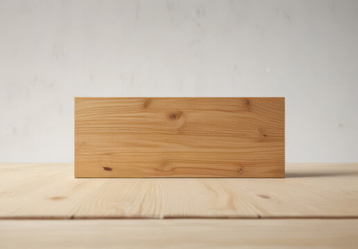 Blank wooden nameplate on table mockup, ai generated