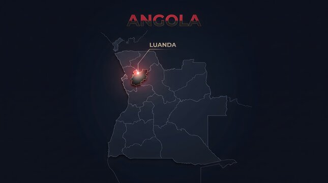 Digital Futuristic Map of Angola Highlighting Capital City Luanda on Dark Background