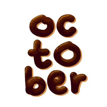 October lettering with chocolate cookies font style, october font calligraphy donut chocolate