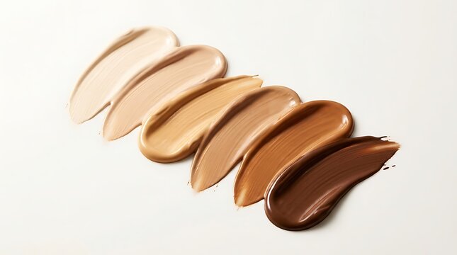 Set of liquid foundation makeup swatches showing different skin tone shades from light to dark colors. skintone palette