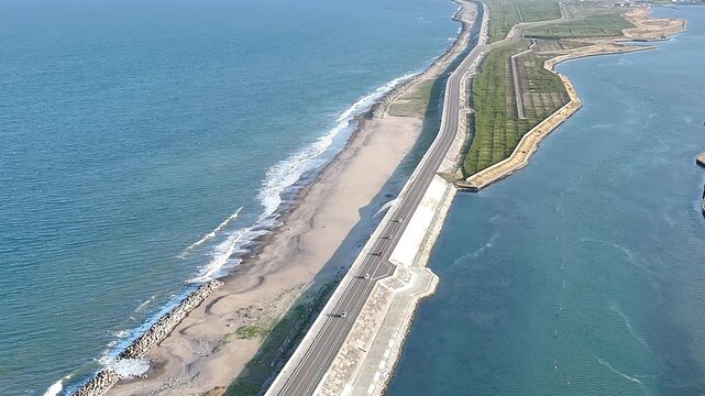 37-Second Aerial View of Sea Horizon at Ozu Coast, Fukushima, Japan - Spring