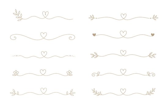 Decorative Line Dividers with Hearts and Floral Elements