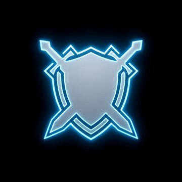 Glowing silver shield with crossed swords game icon