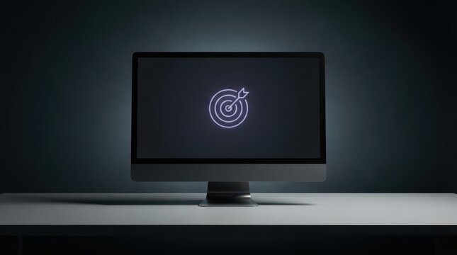 Computer monitor with centered glowing target icon