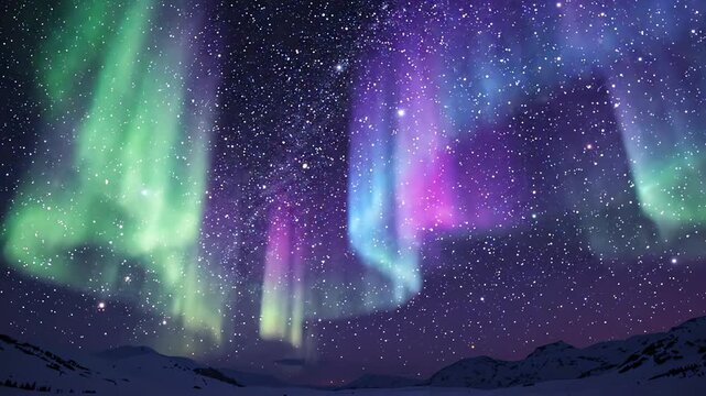 Mesmerizing holographic aurora borealis effect with flowing shifting lights in a seamless looping video mimicking northern skies and ethereal motion